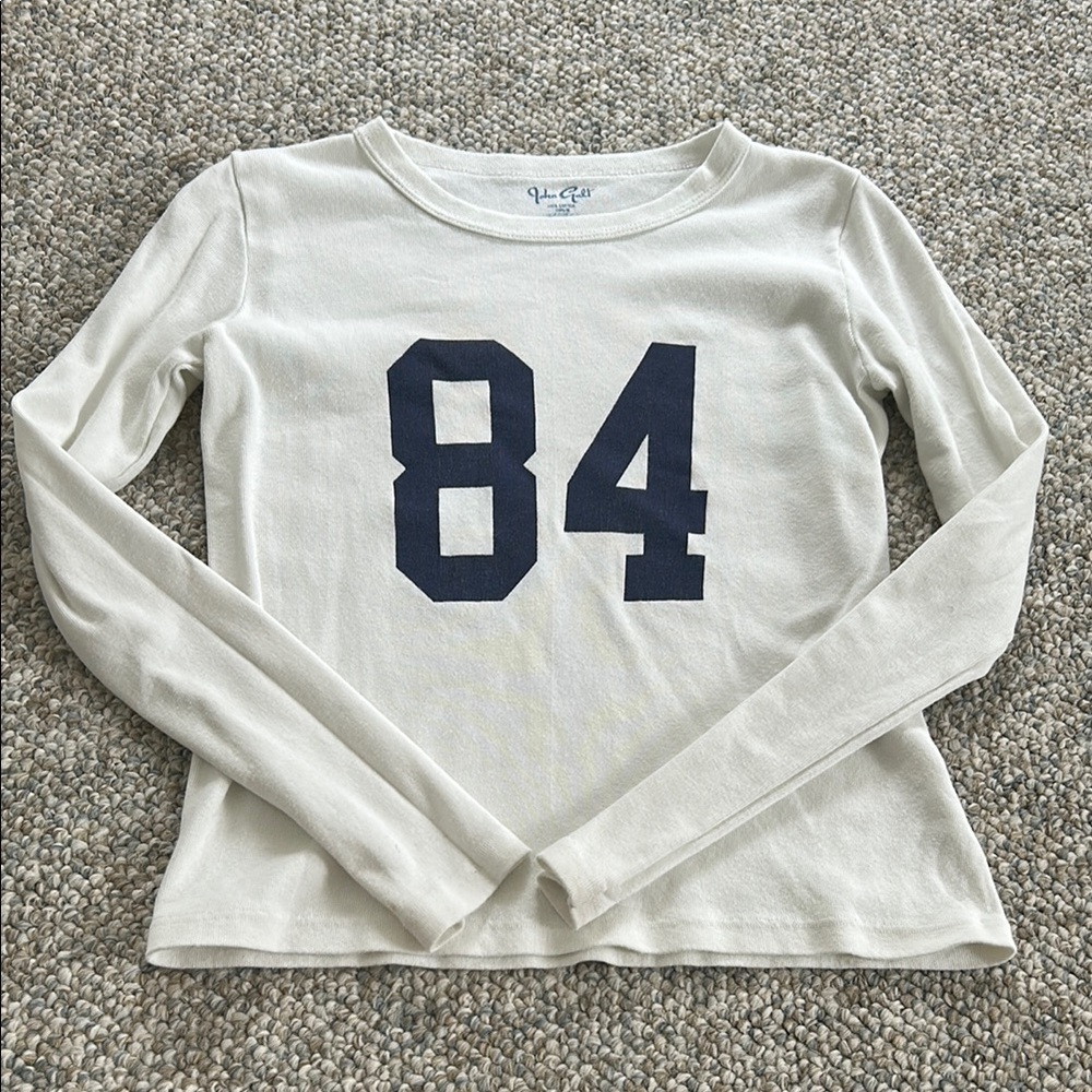 Brandy Melville Cream Long Sleeve Tee with Navy Print